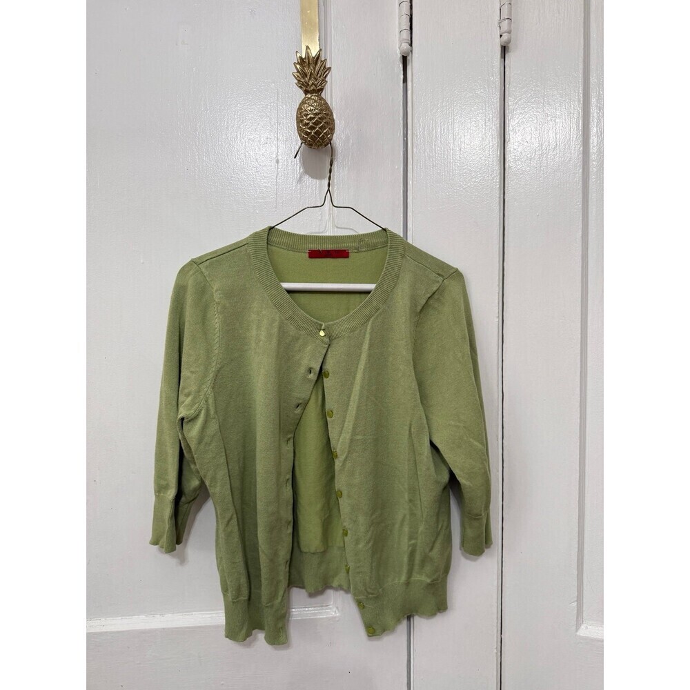 Green Button Front Cardigan Sweater – Petite Large
